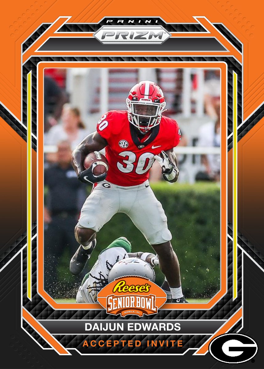 Reese's Senior Bowl (@seniorbowl) on Twitter photo OFFICIAL! RB Daijun Edwards <a href="/3wayyyy/">Daijun Edwards</a> from <a href="/GeorgiaFootball/">Georgia Football</a> has accepted his invitation to the 2024 Reese's Senior Bowl! #GoDawgs #TheDraftStartsInMOBILE™️
@JimNagy_SB <a href="/PaniniAmerica/">Panini America</a> #RatedRookie OFFICIAL! RB Daijun Edwards <a href="/3wayyyy/">Daijun Edwards</a> from <a href="/GeorgiaFootball/">Georgia Football</a> has accepted his invitation to the 2024 Reese's Senior Bowl! #GoDawgs #TheDraftStartsInMOBILE™️
@JimNagy_SB <a href="/PaniniAmerica/">Panini America</a> #RatedRookie