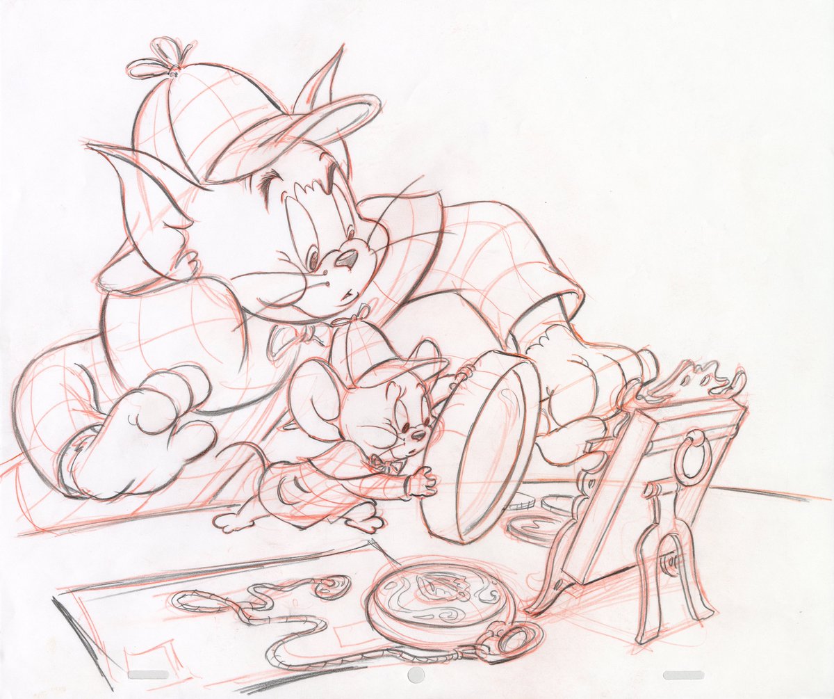 skullislandprod's tweet photo. This early development drawing for “Tom and Jerry Meet Sherlock Holmes,” has both characters sporting the classic Sherlock Holmes costume, of the deerstalker hat and Inverness cape, investigating a yet unwritten mystery. #TomJerry #SherlockHolmes #developmentart https://t.co/HTJ79yyuK3