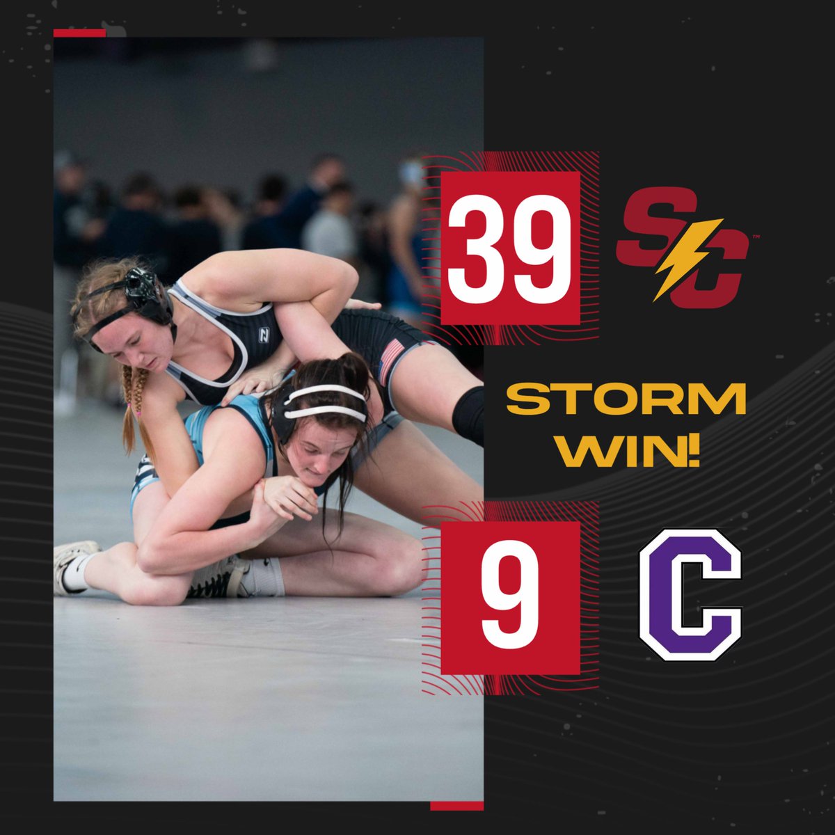 STORM WIN! 💪

A couple of pins by Ashley Cannon and Kassidee Savaria along with a technical fall from Lily McMahon lead the way for us in our first dual victory at home!

📰 tinyurl.com/mvtmvw8t

#d3wrestle