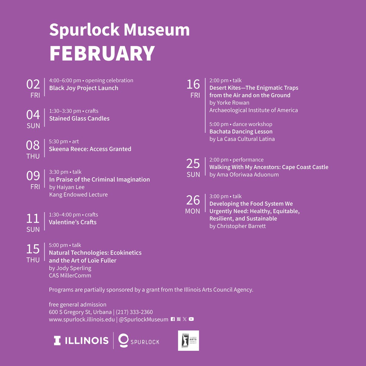 Save the date for an unforgettable February at Spurlock! There are so many fun and engaging events that we have planned for you this month. Make sure to stop by the museum.