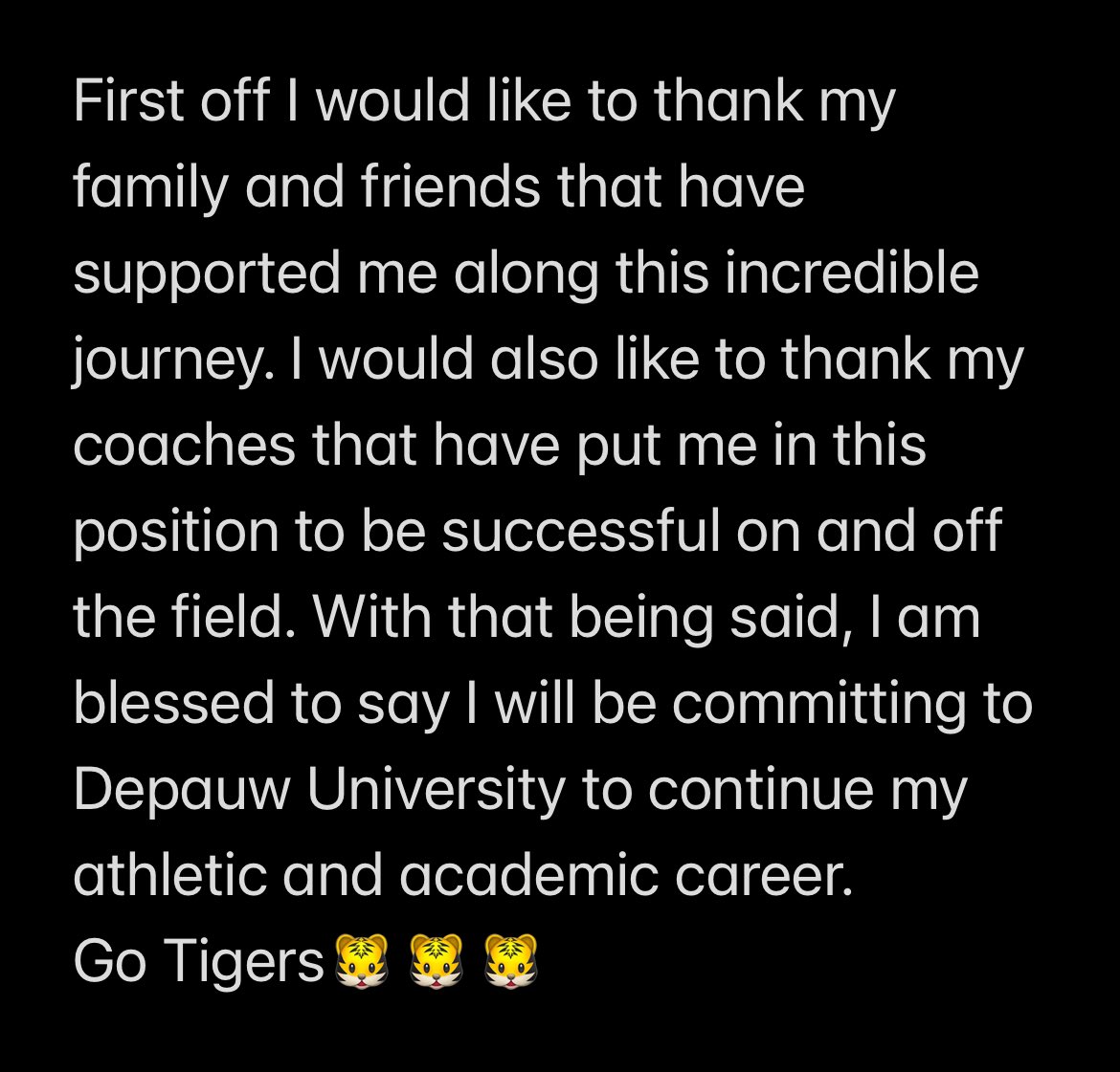 100% Committed!!!🐯🐯🐯
<a href="/DePauwTigersFB/">DePauw Football</a> 
<a href="/qbdietz/">Brett Dietz</a> 
<a href="/OHillsFootball/">Ottawa Hills Football</a> 
<a href="/beecee419/">Coach Brandon Carter</a> 
<a href="/djonestraining/">EAO Sports</a>