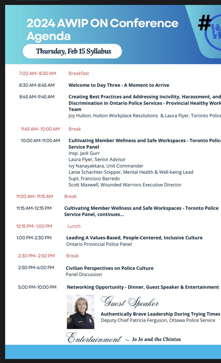 awip_on's tweet image. We are excited to announce our featured guest speaker on Day 3;
@OttawaPolice services very own Deputy @trish_fergusonp 
Trish has 28 years service &amp;amp; is currently serving as Deputy Chief for  the Investigations, Information &amp;amp; Serious &amp;amp; Organized Crime Command. 
#Leadership #AWIP