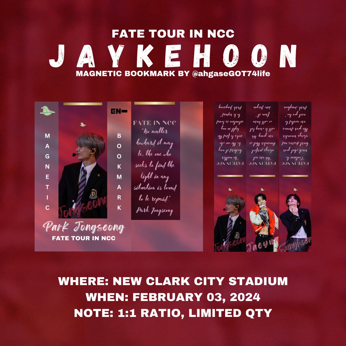 ahgaseGOT74life's tweet photo. *๑♡՞ JAYKEHOON Magnetic Bookmark freebie by @ahgaseGOT74life for #FATE_IN_NEWCLARKCITY

♡՞ mbf, like &amp; rt to (show proof on dday)
♡՞ 1:1 ratio! limited quantity
♡՞ will priv on dday to avoid mobbing https://t.co/3YvNgKGaRj