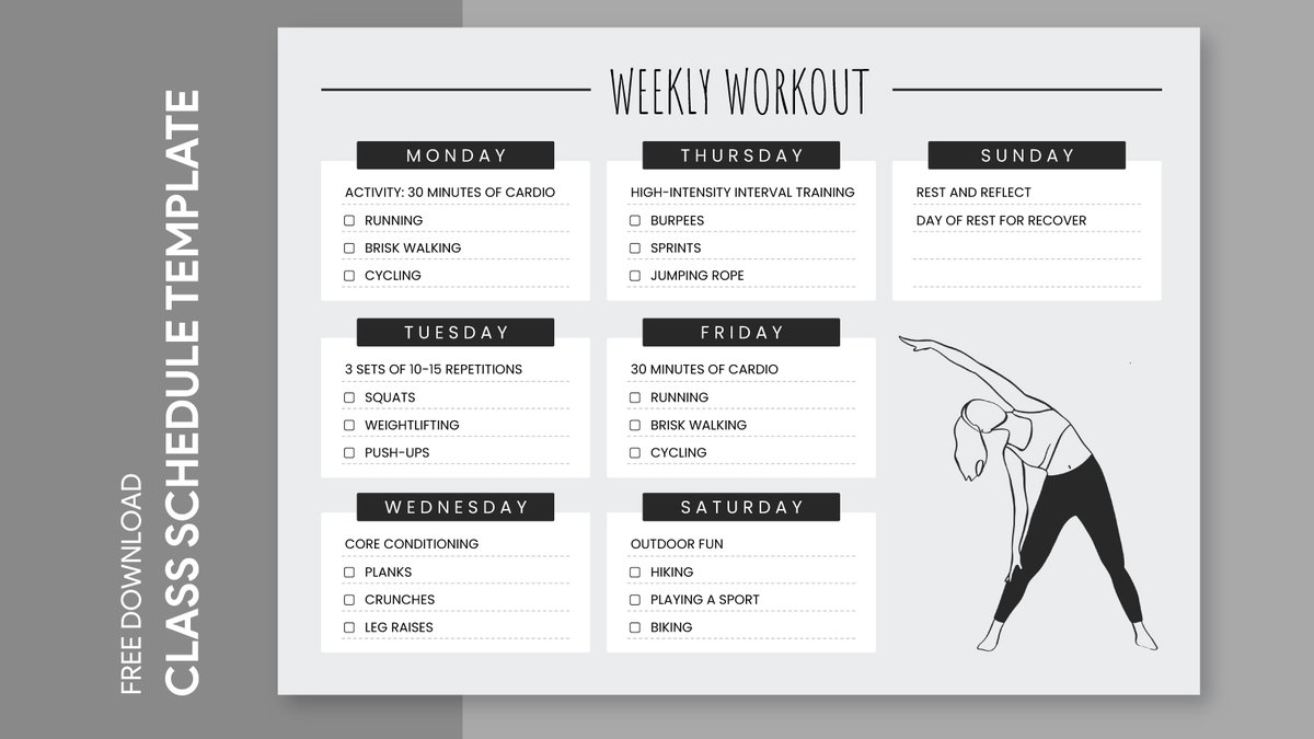 gdoc_io's tweet image. Workout Schedule. Free Google Docs template. Can be used free of charge for business, education, and personal use. #classschedule #gdoc #googledocs #schedule #scheduledesign #scheduletemplate #template #workout #workoutschedule 

Get free →  gdoc.io/class-schedule…