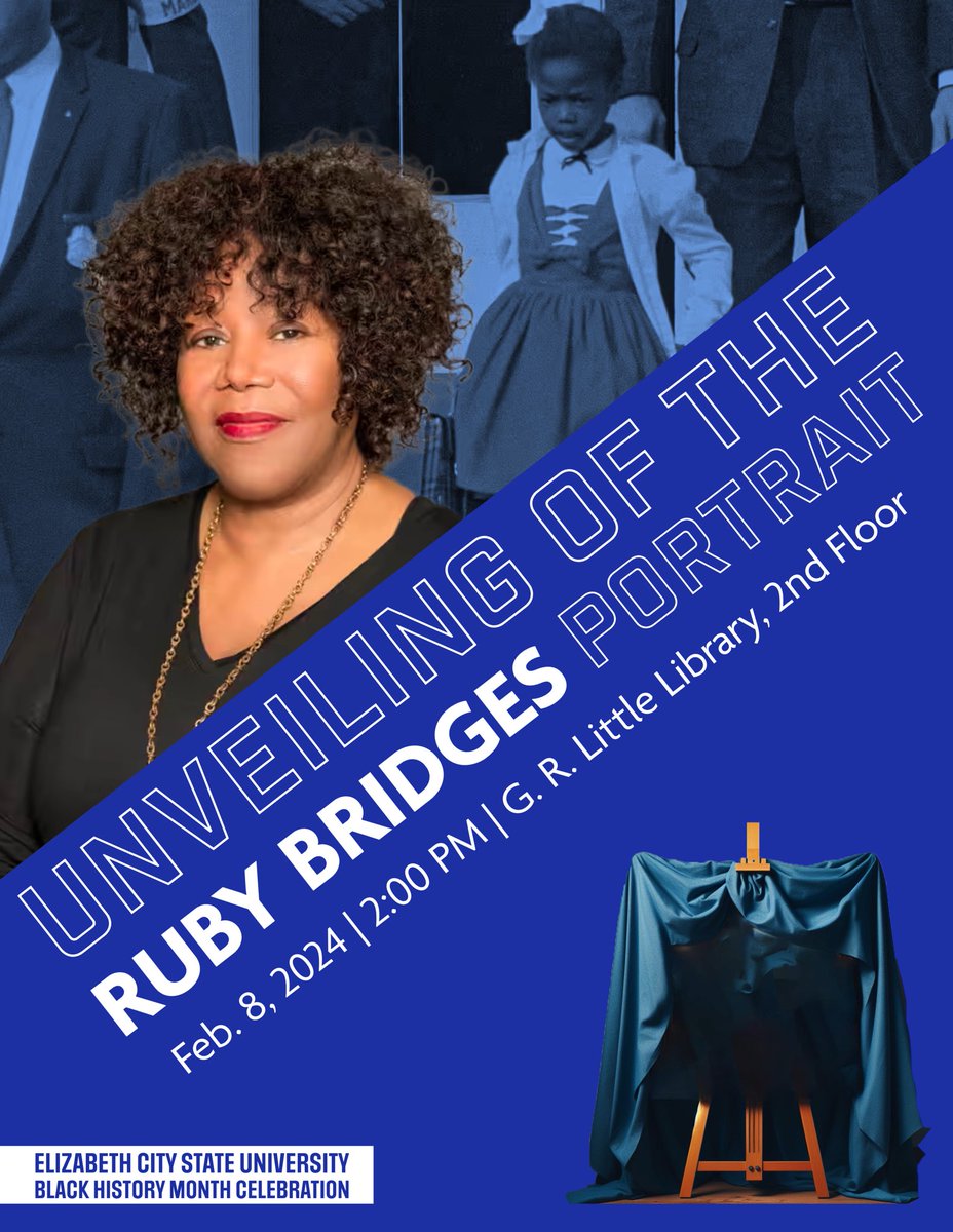Join us at the G.R. Little Library on Thursday, Feb. 8 for the unveiling of the Ruby Bridges portrait by Nags Head artist, James Melvin.
#BlackHistory #ECSU #RubyBridges 