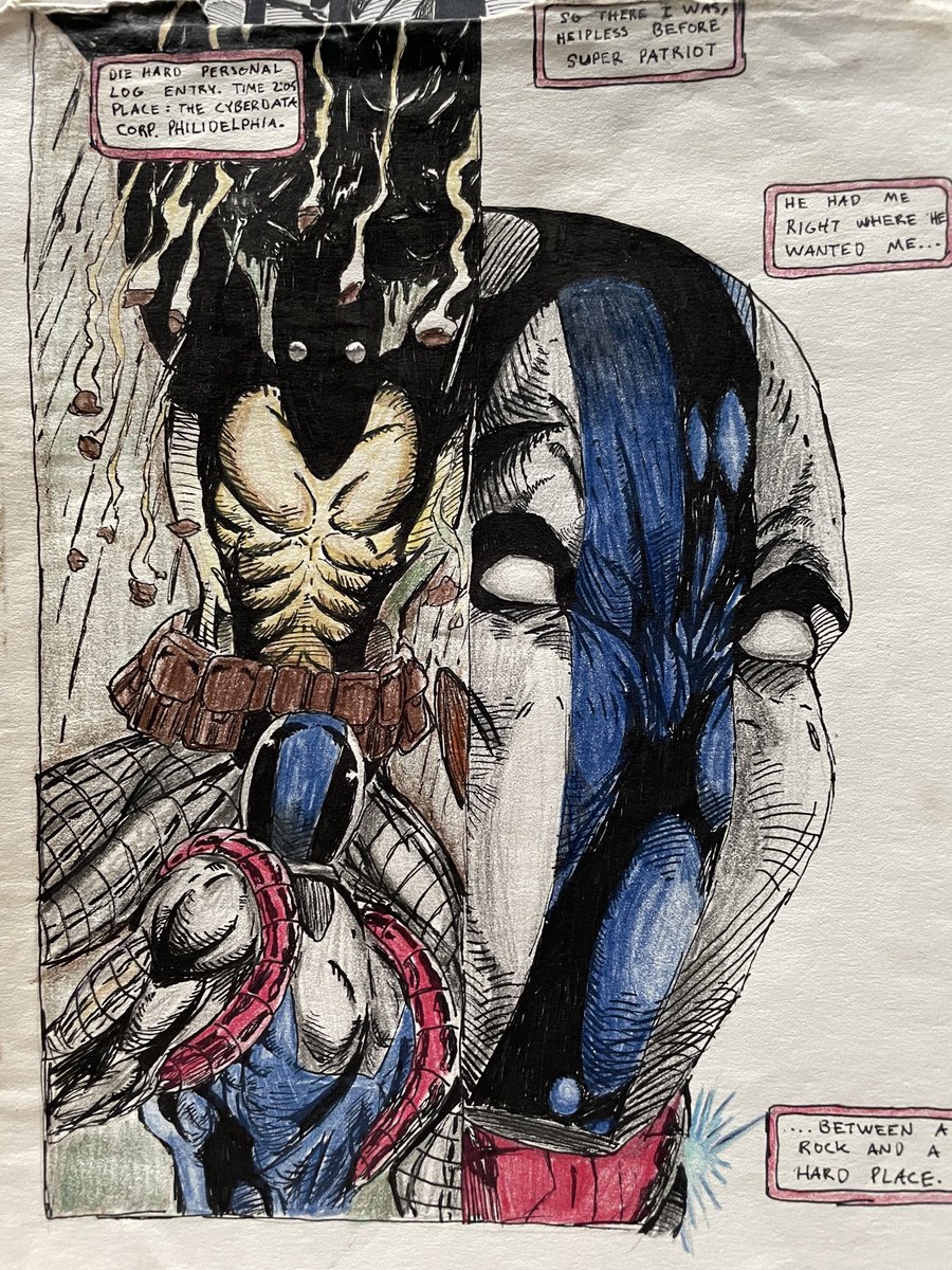 schiekapedia's tweet photo. Another #ThrowbThursday: I copied this page, freehand, from a @robertliefeld Youngblood book circa 1994-95 or so. One of the few pieces I still have from that time period. #art #artist #artwork #comics #makecomics https://t.co/DCva0XR4to