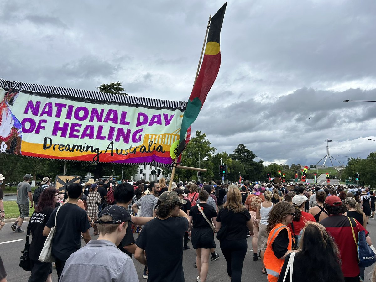 Today, our CEO <a href="/JanineMilera/">Dr Janine Mohamed</a> Mohamed marched in solidarity with former Lowitja Institute CEO <a href="/RMokak/">Romlie Mokak</a> on the #SurvivalDay march in Canberra. #AlwaysWasAlwaysWillBe