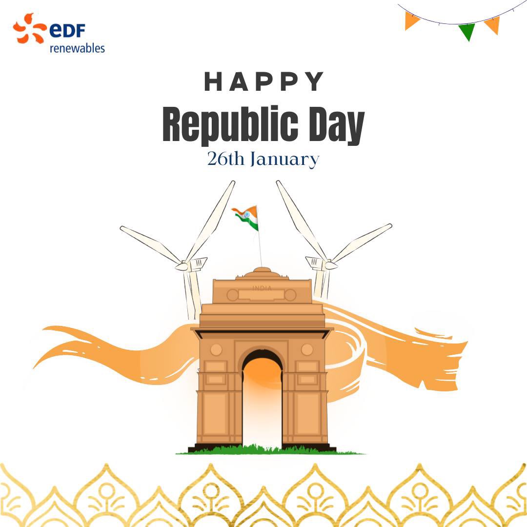 EDF Renewables India wishes everyone a Happy Republic Day 🇮🇳 

#EDFRenewablesIndia #renewablesindustry #Renewables #windenergy #sustainability #India #Republicday