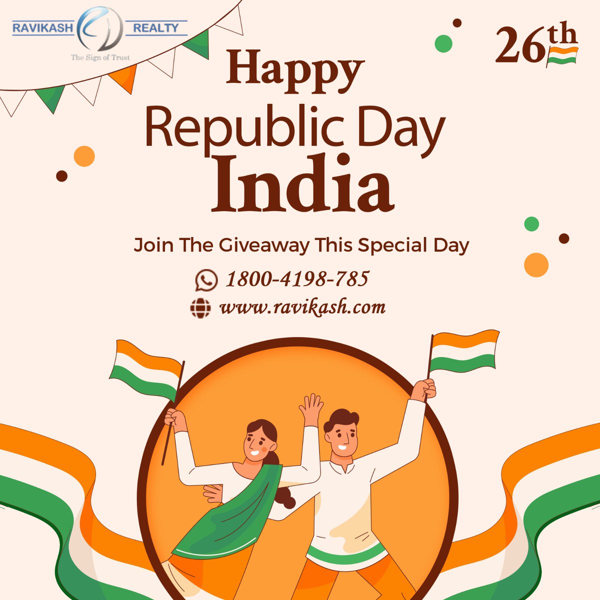RavikashRealty's tweet photo. May the pride of being Indian fill your heart with joy and gratitude. Happy Republic Day to you and your family.

#India #republicday #republicday2024 #republicdayindia #propertyinjaipur #propertyforsale https://t.co/Gep7Ljjr22