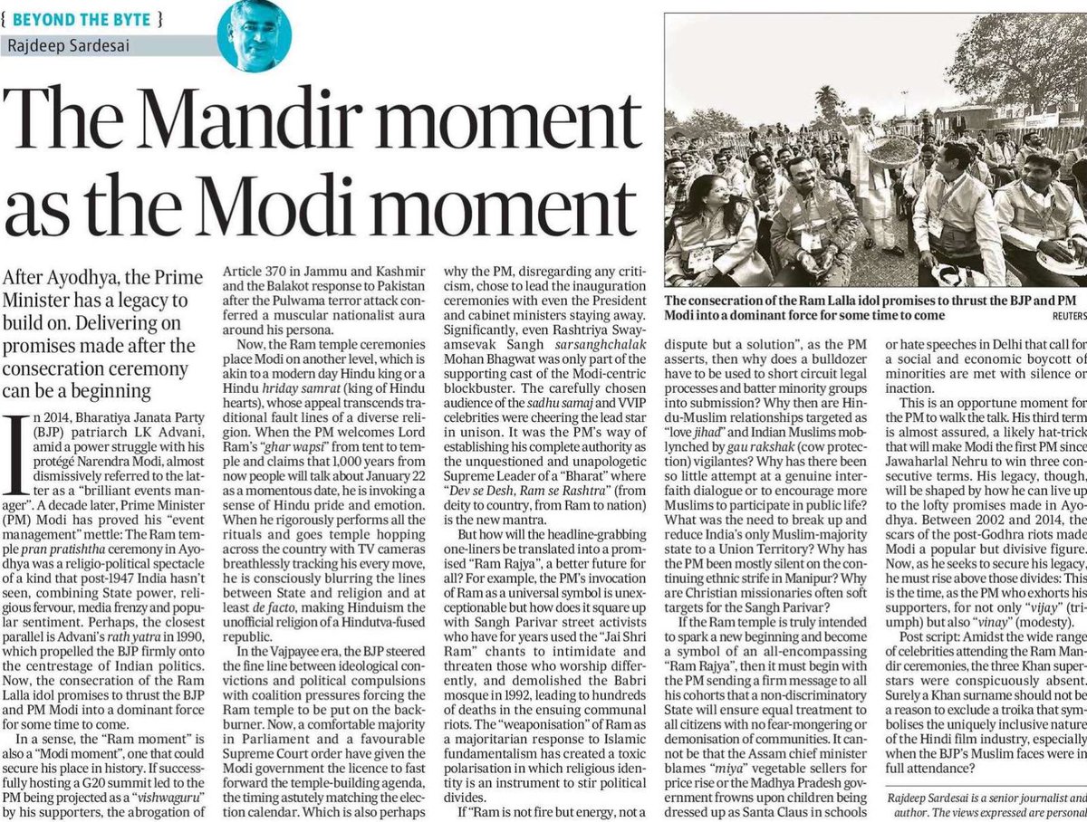 Ram Lalla idol is here BUT what of the idea of Ram Rajya? The ‘Ram Mandir moment’ is the ‘Modi moment’, virtually pitching the prime minister as a Hindu ‘King’/Hindu Hriday Samrat set to win a third term . But to secure his legacy the prime minister needs to walk the talk on his