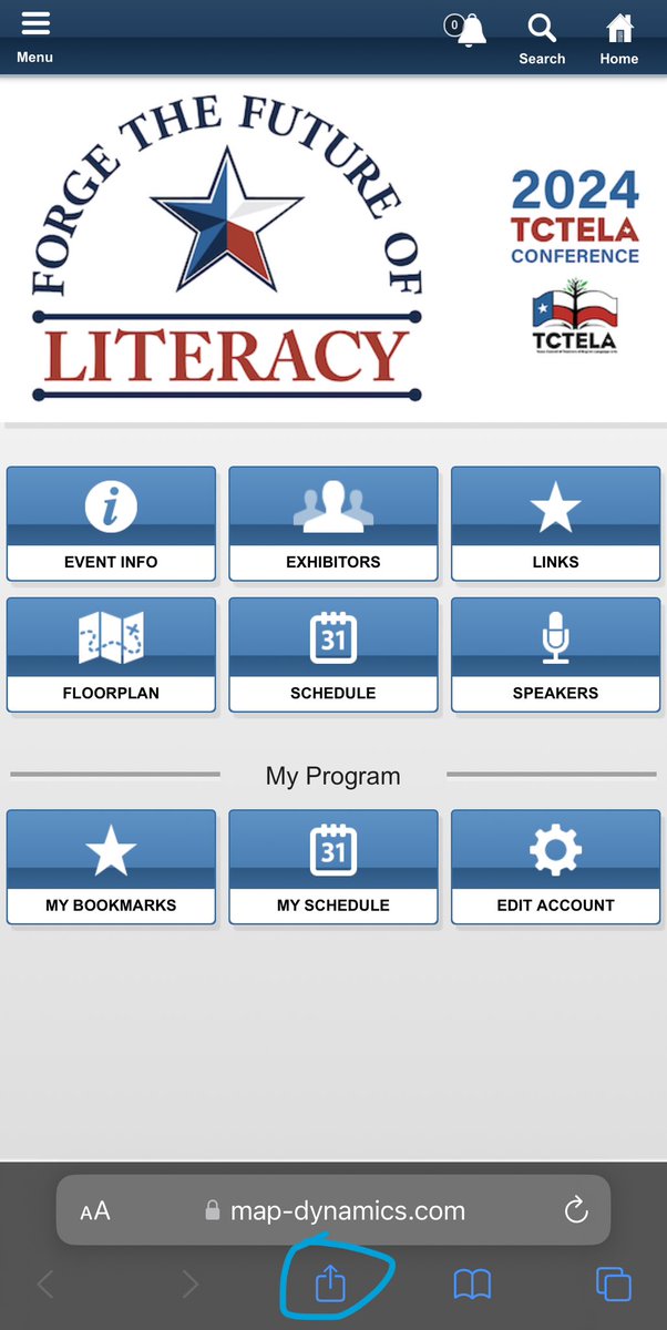 TCTELA's tweet image. Our conference app is now live at homebase.map-dynamics.com/tctela2024/sch…. Attendees, check your emails for credentials. 

iOS users, for easy access during the conference, you can add it to your Home Screen by following the steps shown below.