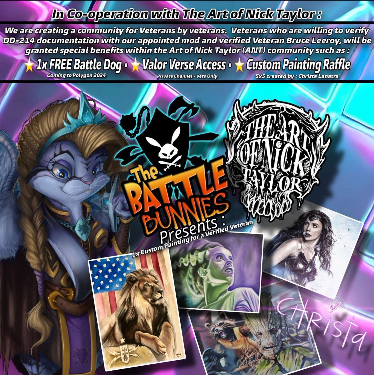 💀 Amy (@barkeep1347) on Twitter photo Check this out!!🔥<a href="/ArtofNickTaylor/">ᖇ.ᗪᛤGG 🟠 NFTARMY</a> is giving a Free Mint to all DD-214 verified #Veterans #TBC Win the Custom Painting from the Very Talented <a href="/ChristaTBB/">Christa Lanatra</a> of <a href="/battlebunniesTM/">The Battle Bunnies</a> ✅
👍🏻/🔁/Tag
discord.gg/kmXevvEJ Check this out!!🔥<a href="/ArtofNickTaylor/">ᖇ.ᗪᛤGG 🟠 NFTARMY</a> is giving a Free Mint to all DD-214 verified #Veterans #TBC Win the Custom Painting from the Very Talented <a href="/ChristaTBB/">Christa Lanatra</a> of <a href="/battlebunniesTM/">The Battle Bunnies</a> ✅
👍🏻/🔁/Tag
discord.gg/kmXevvEJ