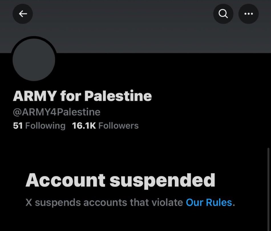 Hello @X @Support, We have been following @ARMY4Palestine for a long time and found this account suspended for no reason. This account hasn't violated any of Twitter's rules. Please restore it soon. Thank you!