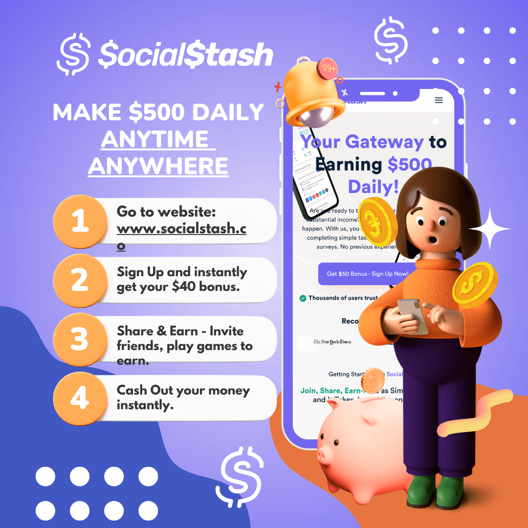 Poet_Contagious's tweet photo. With SocialStash, you can make $500 daily! I've already made $11,815, and you can too. Play games, test apps, invite friends, and post on social media to earn real cash. Signup now for a $40 bonus! https://t.co/pRebdNSVEk #SocialStash #trend #trending https://t.co/7Onwq9wInp