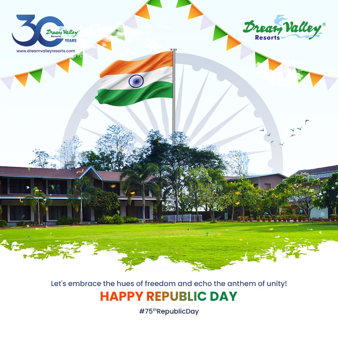 Happy Republic Day from Dream Valley! Let's celebrate the spirit of unity, diversity, and freedom together. Jai Hind!

#RepublicDay #DreamValley #HyderabadWaterpark #HyderabadResort #HyderabadGetaway #ResortLife #FamilyVacation