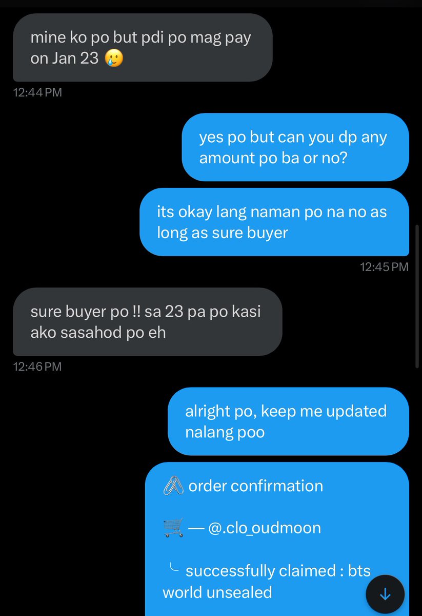 ynxarchive's tweet photo. 𓂃 ⌗. for awareness 

@clo_oudmoon 

claimed from me (jan 17). requested for dop up until jan 23, failed to comply even though i gave multiple days pa. said that 23 pa siya sasahod but nung singilan na bigla naging for a “friend” lol. may or may not be true but beware nalang. :) https://t.co/EFx5np5i2r