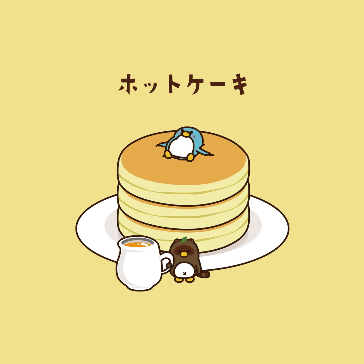 no humans pancake bird penguin food yellow background butter  illustration images