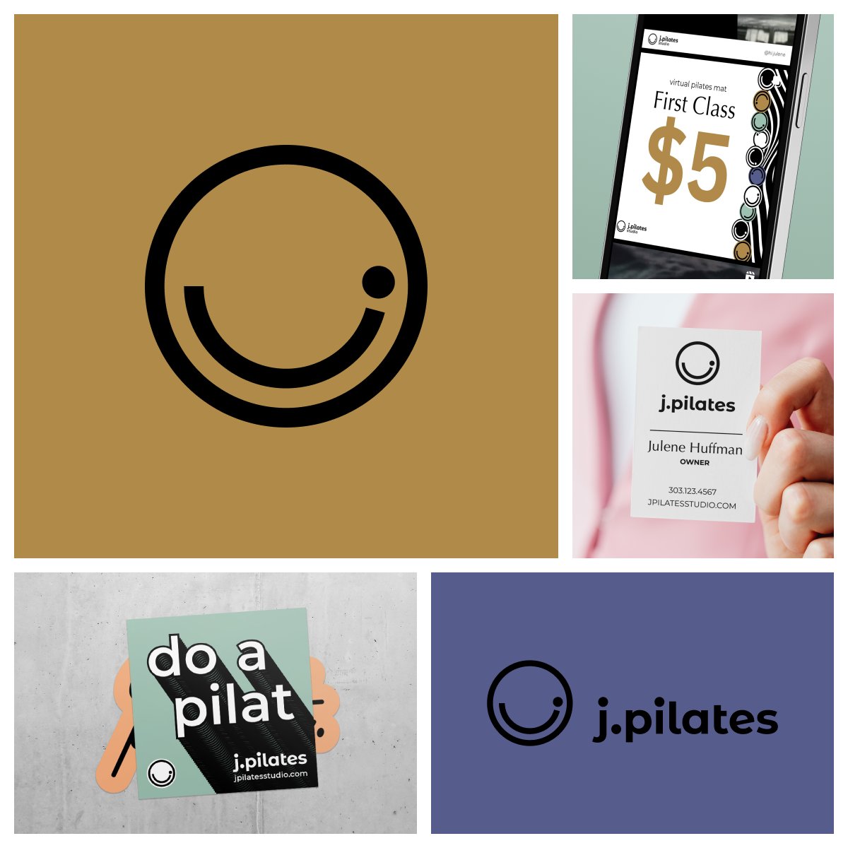 Brand identity for a pilates studio with a nod to internet culture – identity design by yours truly.

The symbol is a combination of a smiley face (hinting at the digital-native owner) and the human form in boat pose (strength + flexibility + pilates itself).