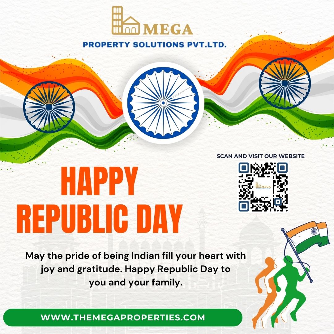 MegaProperties1's tweet photo. HAPPY REPUBLIC DAY.🇮🇳 MEGA PROPERTIES 
May the pride of being Indian fill your heart with joy and gratitude. Happy Republic Day to
you and your family.
.
.
#RepublicDay2024 #HappyRepublicDay #megaproperties #RepublicDay #RepublicDayCelebration #RepublicDayParade  
#26January2024 https://t.co/2WS0OVlyJz