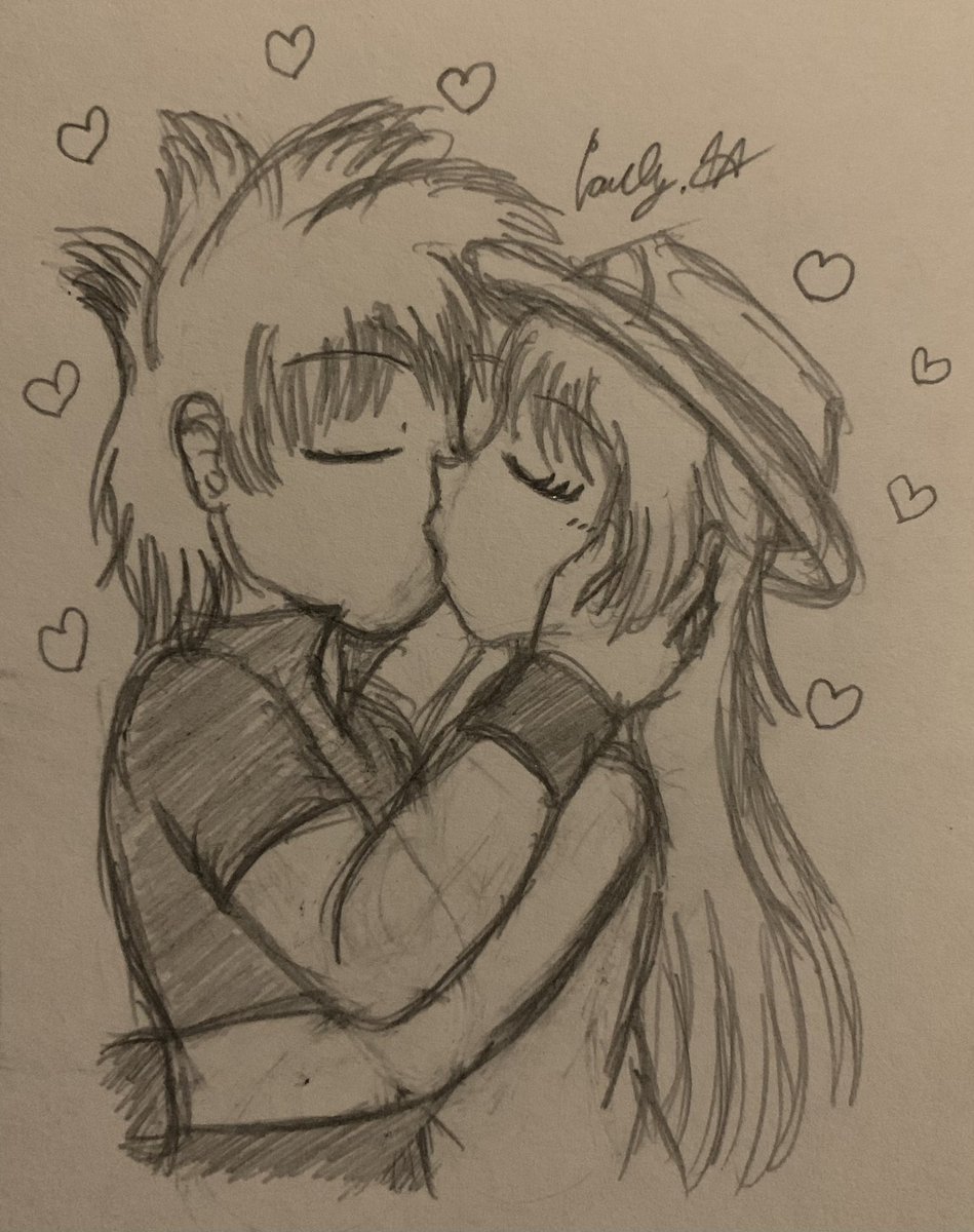 ArtbyCarlyH's tweet photo. Their first kiss 💙💚 #Pokemon #pokemonfanart #pokemonart #pkmn #sketchart #sketch #conflictshipping #blueoak #greenleaf #leafgreen #traditionalart https://t.co/syOMdbgHiR