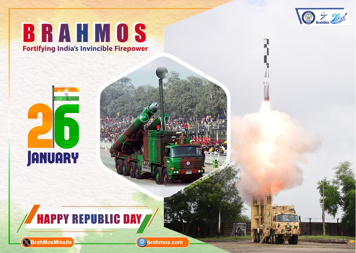 On #75thRepublicDay, as India celebrates the adoption of the #Constitution on 26 January 1950, #TeamBrahMos reiterates their continued commitment & unwavering dedication to add more firepower to the #IndianArmedForces and secure Nation’s sovereignty, security & vital interests,…