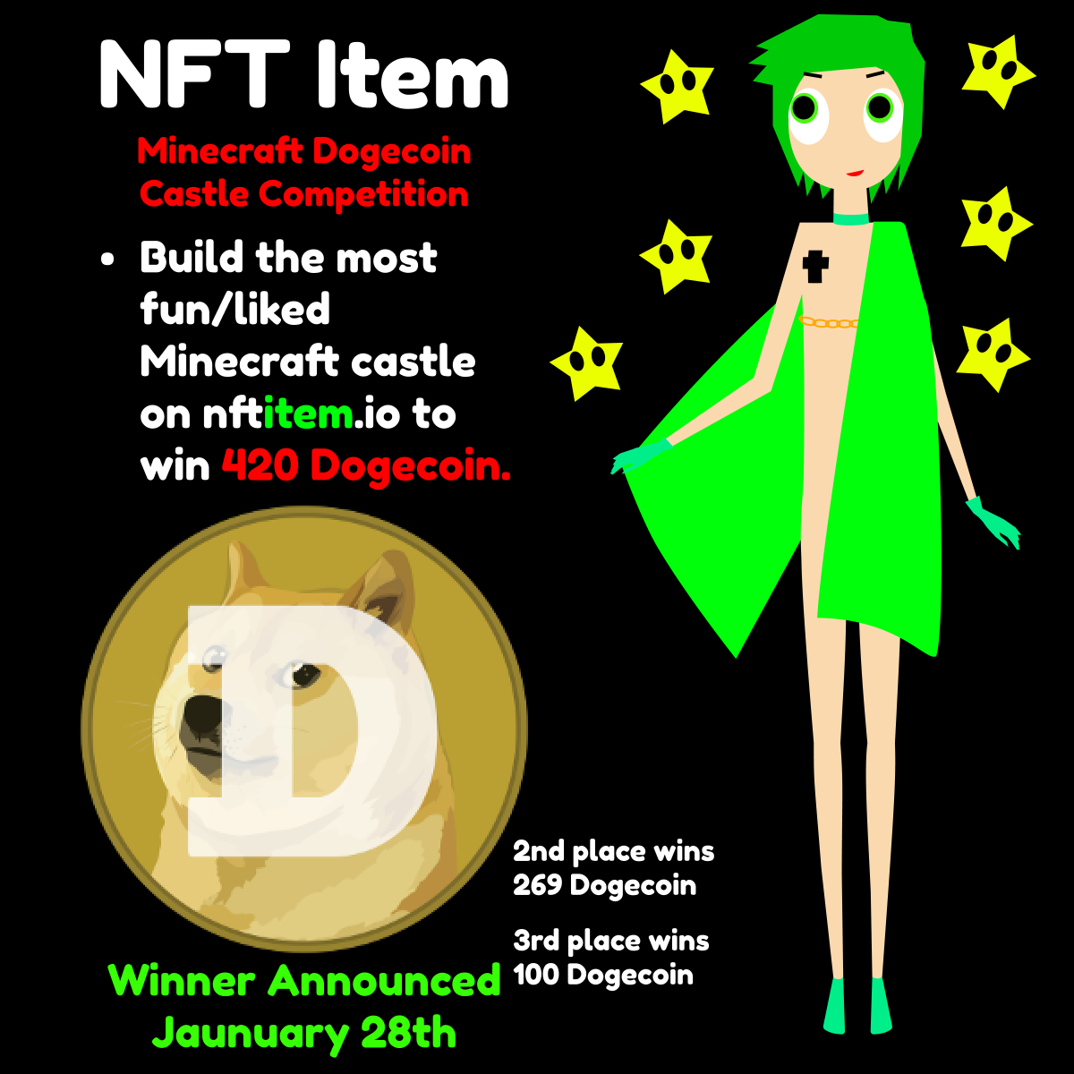 Win #Dogecoin by Playing Minecraft on @nftitem⛏️