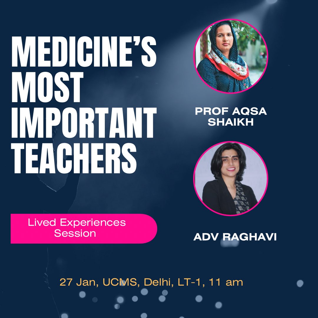 @doctorsaheba @upreetdhaliwal @UCMSofficial @iHEAR_Sangath @AusHCIndia @MKmcmanipal Meet the unsung heroes of medicine - our most important teachers. Join @doctorsaheba & @Lawyer_Saheba tomorrow at UCMS, 11 am, for a session sharing insights from their lived experiences. 🌟 #MedicineMentors #LivedExperiences #SOGIESC #TransCareMedEd 5/