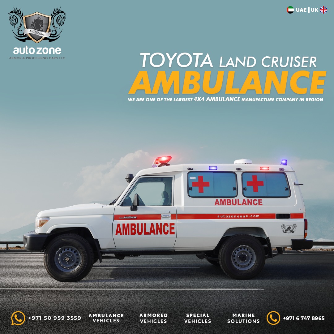 autozoneuae's tweet photo. Experience the synergy of advanced healthcare and off-road reliability with our #ToyotaLandCruiserAmbulance ๐. It's more than a transport vehicle. It's a lifeline in remote terrains, a companion in emergency scenarios, and a benchmark for premium medical transport. #autozoneUAE https://t.co/SBt2arpQOZ