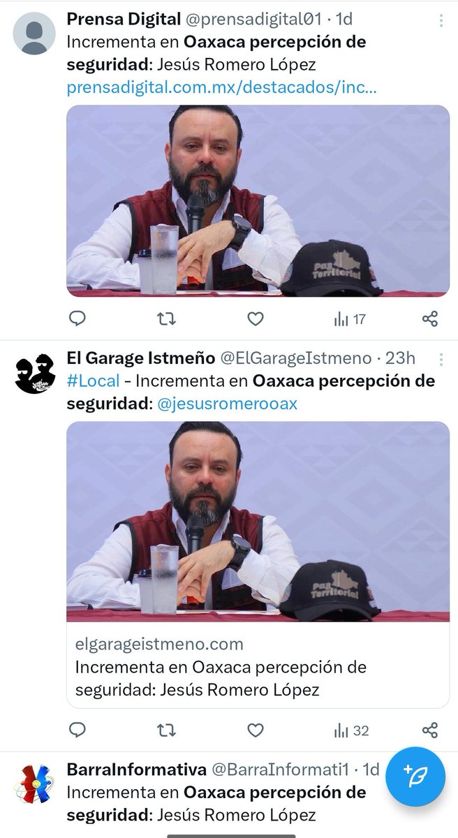 Replica_Tweets's tweet photo. #oaxaca Percepción fallida: hoy 3 #homicidios #dolosos

1 ejecutado en #coatlan
2 ejecutada en #pinotepa
3 ejecutado en San #DionisiodelMar

Esa realidad que pone las cosas en su justa dimensión; Oaxaca empieza a preocupar a la federación, tomando el camino de sus vecinos https://t.co/WCXs0Oa3QS