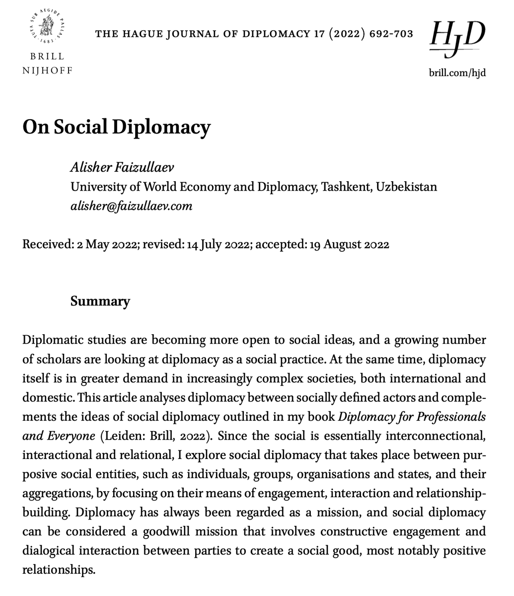 A_Faizullaev's tweet image. Social diplomacy is, first of all, #humanistic diplomacy. In contrast to political #diplomacy, which is, primarily, an instrument of #politics. While the main instrument of #political diplomacy is #negotiation, #conversation plays the first fiddle in #social diplomacy.