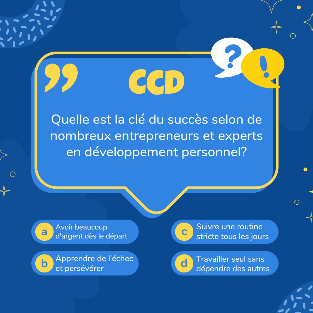 joedit_'s tweet photo. Quelle est la clé du succès selon de nombreux entrepreneurs et experts en développement personnel? Répondez en choisissant la bonne option (A, B, C ou D) et partagez votre réponse en commentaires ! #QuizEntrepreneuriat #DéveloppementPersonnel #Succès #Motivation #Entrepreneuriat https://t.co/BIOLD6SyC9