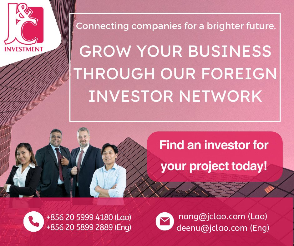 JC_LAO's tweet photo. Looking to grow your #business ? J&amp;C investment has over 250 #investors in Asia and around the world actively looking for #investments. Join our investor network today ! Contact us now at: 
Mail: deenu@jclao.com or 
WhatsApp:  020 58 992 889 
#jclao #Laos #mergers #acquisition https://t.co/GZ8a9uoEYV