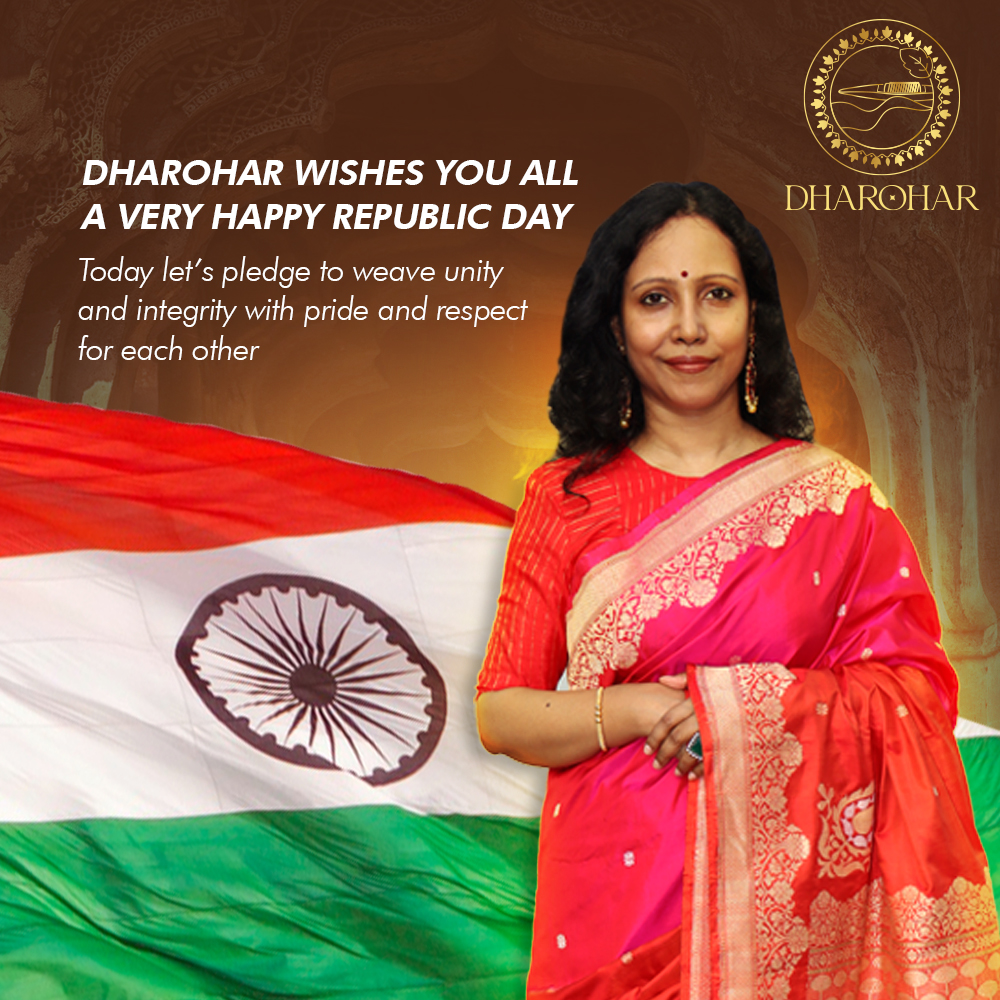 Just like the threads of our diverse nation, our Banarasi sarees intricately interlace tradition, elegance, and unity. 

#DharoharRepublicDay #BanarasiElegance #TraditionInterlaced #UnityInSarees #SpiritOfFreedom #RepublicDayJoy #DharoharRepublicDay #WeavingUnityInStyle