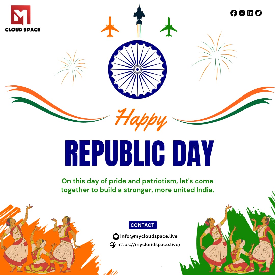 Cloud566521835's tweet image. Happy Republic Day! 🇮🇳 Let&apos;s cherish the freedom, unity, and pride that make India extraordinary. May the tricolour always fly high, symbolizing the ideals of justice, liberty, and equality. 

Jai Hind! 🌟 

#RepublicDay2024 #mycloudspace #jaihind