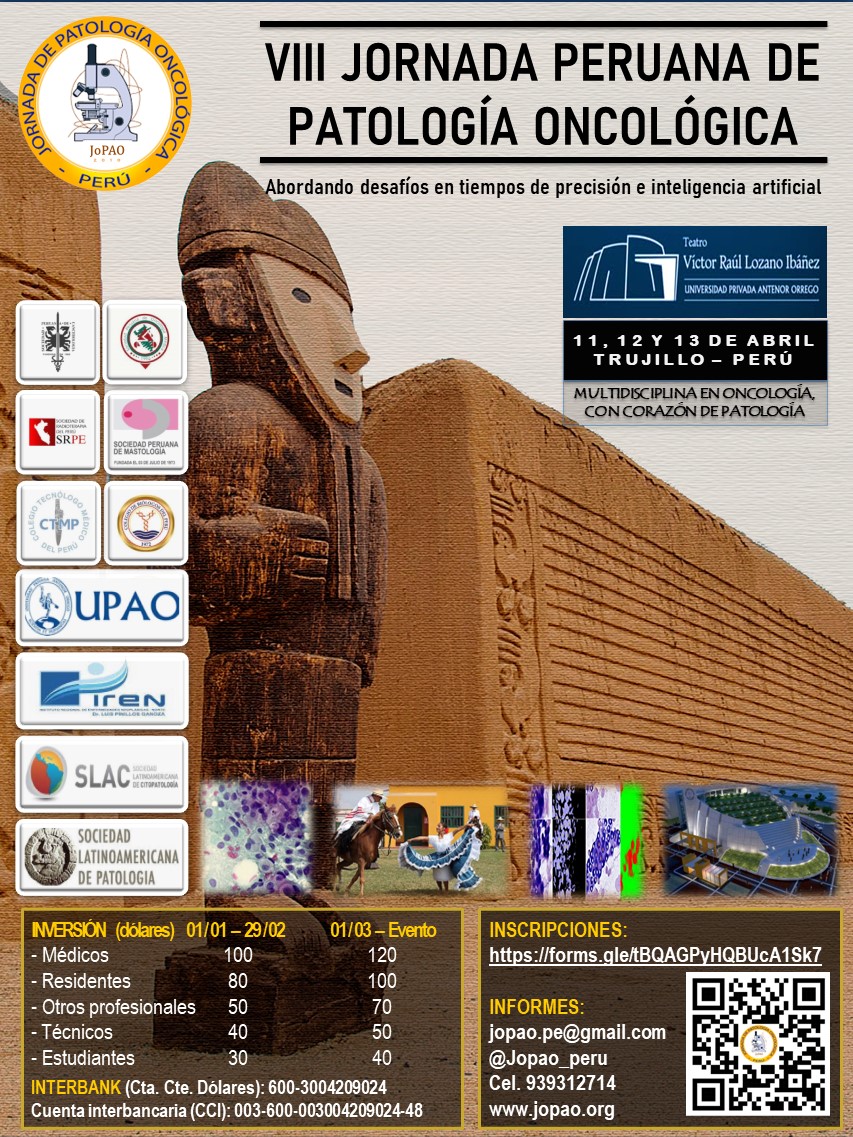 JoPAO Peru (@jopao_peru) on Twitter photo Todo va quedando listo, nuestros auspiciadores académicos y el equipo JoPAO ¡los esperan!
Este 11, 12 y 13 de abril el encuentro será en Trujillo.
<a href="/milyabadli/">Milagros Abad-Licham</a> <a href="/Sandro_CZ/">Sandro Casavilca-Zambrano</a> <a href="/ElsisCg/">Elsa Cristina Guerra</a> <a href="/MagaliMarcy/">Magali Marcy Franco Benites</a> <a href="/corinacu16/">Corina Castañeda</a> <a href="/MerceJorda1/">Merce Jorda</a> <a href="/Dra_Cells/">Caddie Laberiano-Fernández, MD, FIAC</a> <a href="/SLAPpatologia/">SLAP Patología</a> <a href="/vintage81106614/">@isaalvaradoc</a> <a href="/AndricGuerrero/">Andric Guerrero</a> Todo va quedando listo, nuestros auspiciadores académicos y el equipo JoPAO ¡los esperan!
Este 11, 12 y 13 de abril el encuentro será en Trujillo.
<a href="/milyabadli/">Milagros Abad-Licham</a> <a href="/Sandro_CZ/">Sandro Casavilca-Zambrano</a> <a href="/ElsisCg/">Elsa Cristina Guerra</a> <a href="/MagaliMarcy/">Magali Marcy Franco Benites</a> <a href="/corinacu16/">Corina Castañeda</a> <a href="/MerceJorda1/">Merce Jorda</a> <a href="/Dra_Cells/">Caddie Laberiano-Fernández, MD, FIAC</a> <a href="/SLAPpatologia/">SLAP Patología</a> <a href="/vintage81106614/">@isaalvaradoc</a> <a href="/AndricGuerrero/">Andric Guerrero</a>