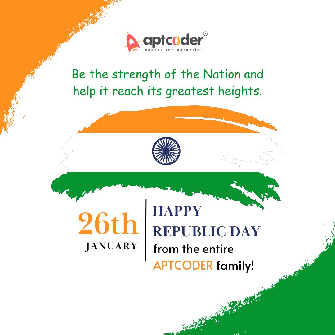 APTCODER's tweet photo. Team APTCODER wishes everyone a very Happy Republic Day! 🇮🇳❤️

This Republic Day, bring out your creativity and enhance your skills!!💯
.
.
.
.
.

#coding #codinglife #codingisfun #codingproblems #codingquotes #codingpics #codingview #codingjokes #codinghumor #codingbootcamp https://t.co/y34i16rNbZ