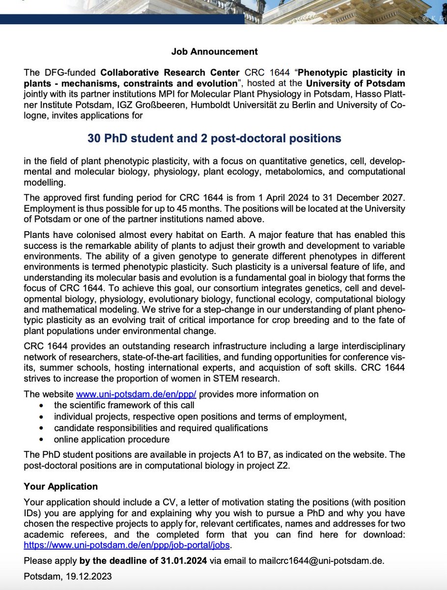 30 (!!) PhD student positions in Germany, in Berlin, and in the Cologne area. The plant science, research institutes, and research groups are top-notch. Apply! #sciencejobs #PhDposition #phdchat #phdlife