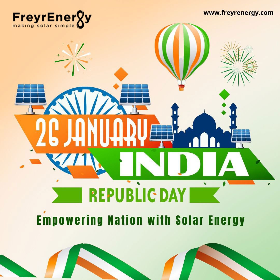 Happy Republic Day! 🇮🇳 Let’s illuminate the path to a sustainable and brighter India. Embrace the power of solar energy for a greener tomorrow. #freyrenergy #republicday #republicday2024 #solarpanel #solarenergy #rooftopsolarpanel #solarpanelforhome