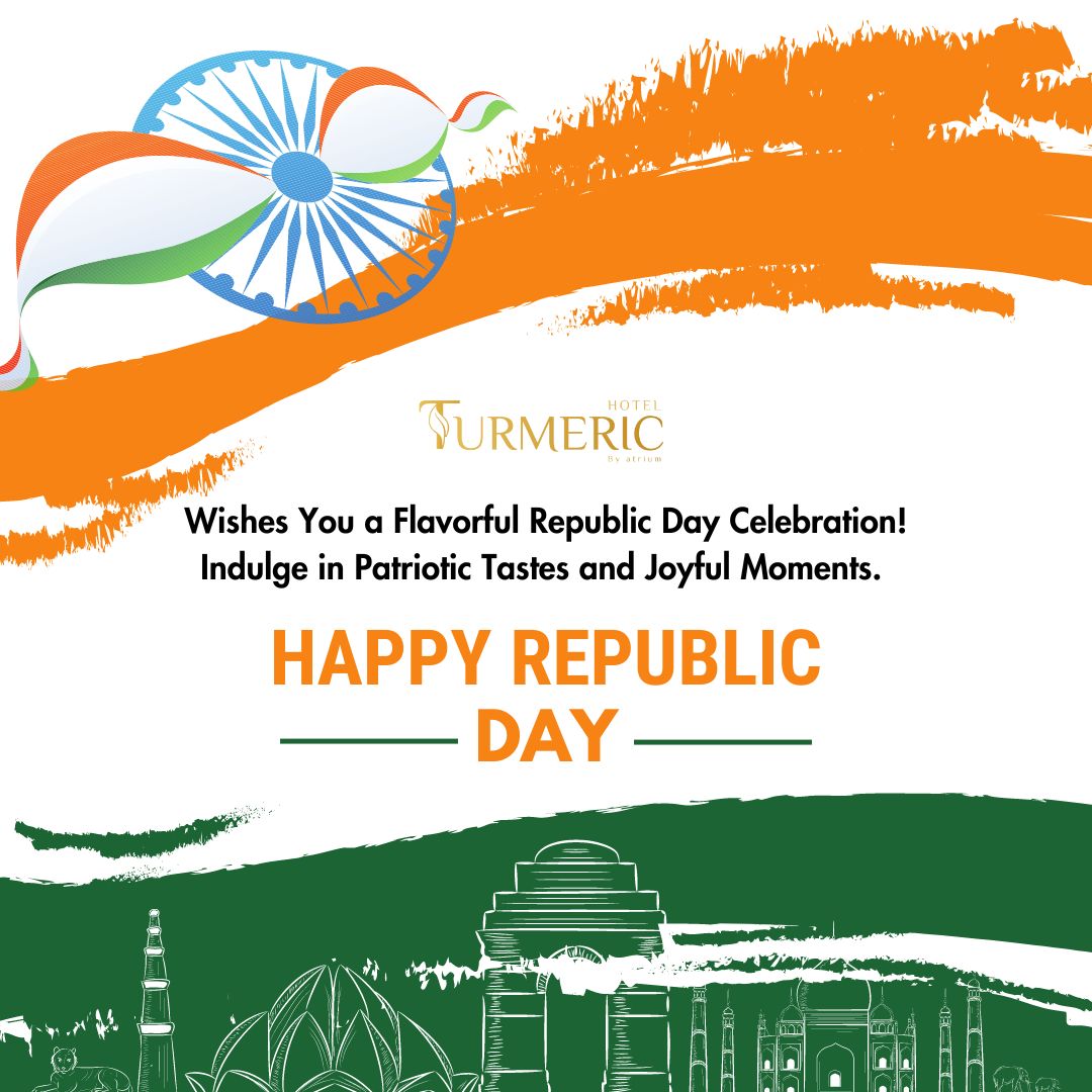 Hotelturmeric's tweet photo. Happy Republic Day from Hotel Turmeric! Celebrate the vibrant flavors of freedom with us, as we serve joy on every plate. Wishing you a day filled with patriotic spirit and culinary delights! #HappyRepublicDay #hotelturmeric #hotelturmericerode #erode https://t.co/tnixj12KXA