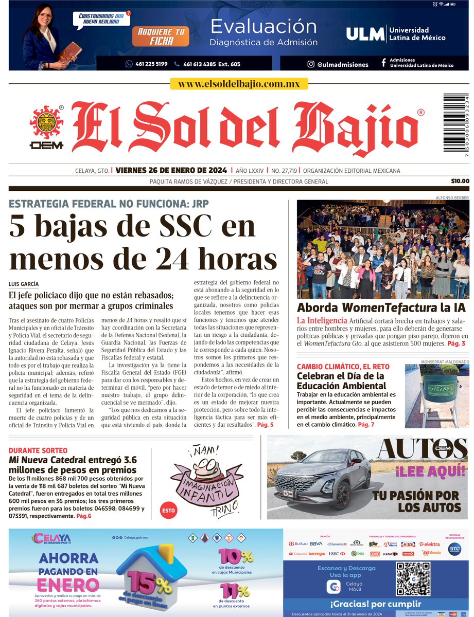 SOLDELBAJIO's tweet photo. #ElSoldelBajío Trae para ti la #EdiciónImpresa. No te pierdas la forma más #veraz, #objetiva y #oportuna de leer las #noticias. Consulta también: https://t.co/gZerwj1R3w Síguenos en https://t.co/bPBbXVpYWK o bien en https://t.co/o1FPvpjk1Y https://t.co/6mEfzIOrPu