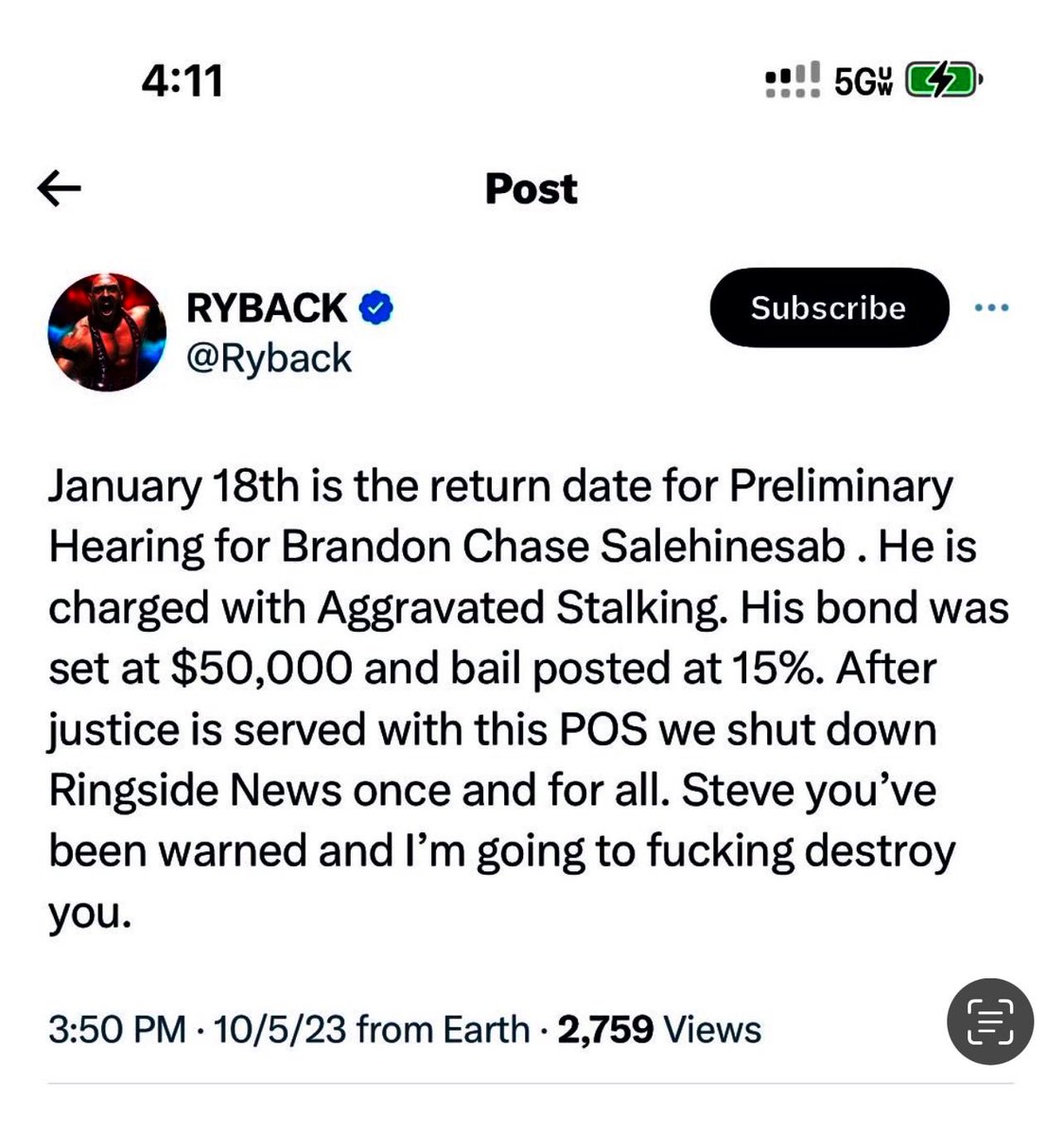 JordinGarciaSW's tweet image. And what *Happened* to the lie about @RyBack going to court and testifying against his *Alleged* stalker Chase on January 18th… Another lie from #LieBack