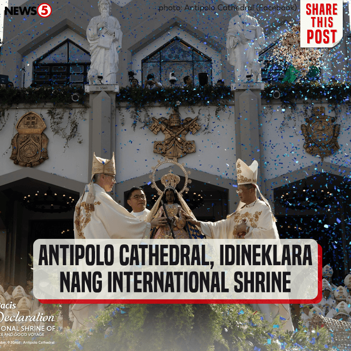 News5PH's tweet photo. Opisyal nang hinirang bilang international shrine ang Antipolo Cathedral sa Rizal, mula sa idinaos na Solemn Declaration of the International Shrine of Our Lady of Peace and Good Voyage, Jan. 26. #News5 I via JC Cosico https://t.co/GkdKU9qW3d