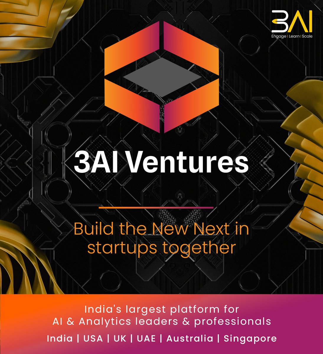3AI Ventures is an exclusive network & syndicate of angel investors with a passion to invest in early stage businesses

Reach out to us for partnership opportunities at engage@3ai.in 

 #startups #angelinvesting #ai #analytics #data #3aiventures #gtmstrategy
@DhanrajaniS