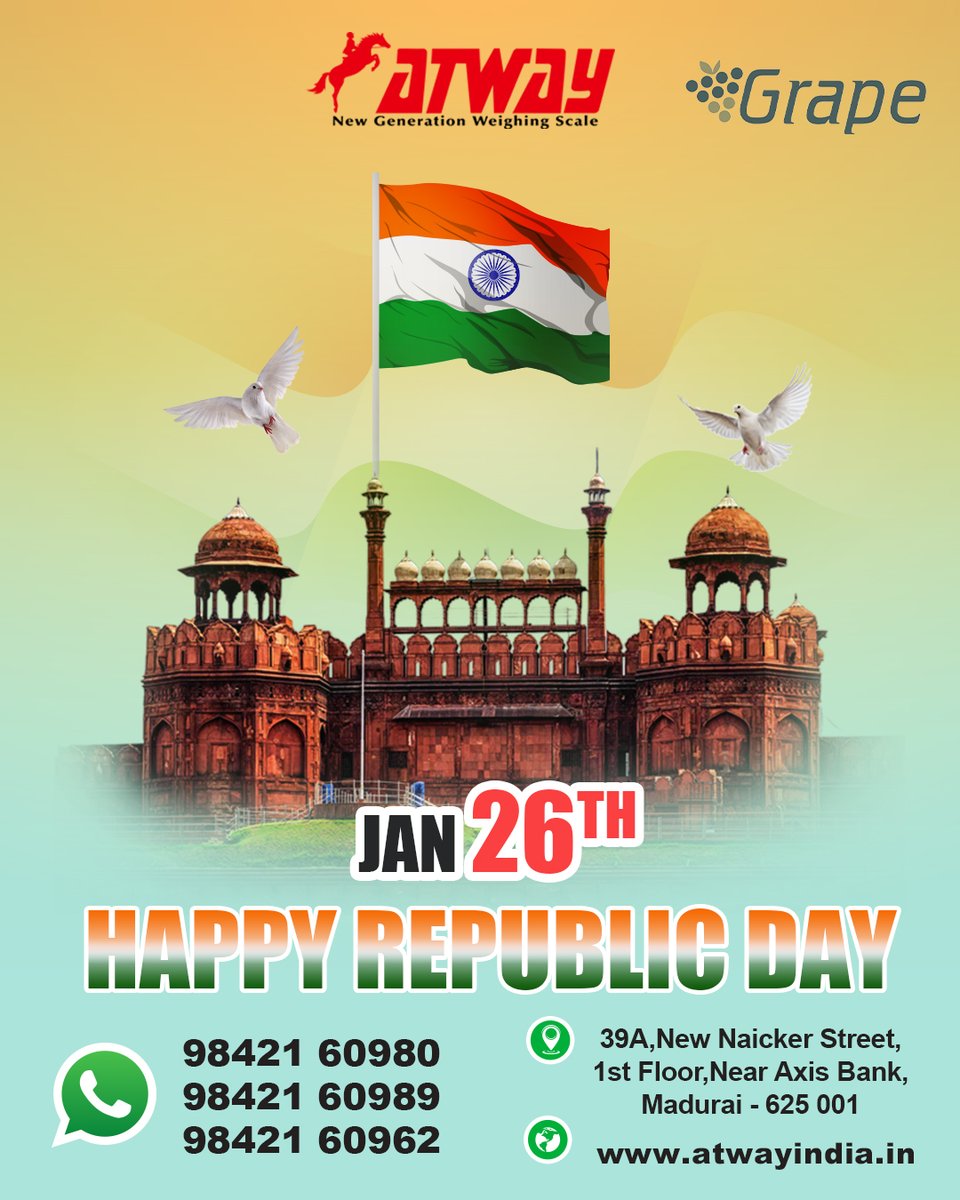 Happy Republic Day - Atway - New Generation Weighing Scales - Madurai #republicday #india #republicdayindia #happyrepublicday #january #indian #indianarmy #republicdaycelebration #jaihind #republic #indianrepublicday #proudindian #indianflag #republicdaywishes #tamilnadu #trend