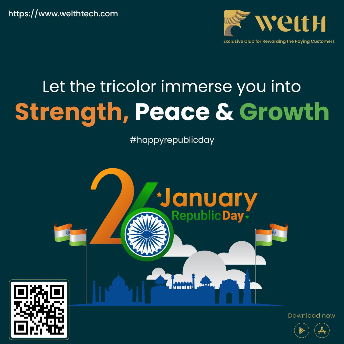 weltHtech's tweet photo. Happy Republic Day 2024! 🇮🇳 Today, let's celebrate the spirit of unity, diversity, and freedom that defines our great nation. As we raise our tricolor high, let's reflect on the journey of resilience and progress.  🌟 
.
.
#welth #RepublicDay2024 #ProudIndian #UnityInDiversity https://t.co/RyPtfuTxnL