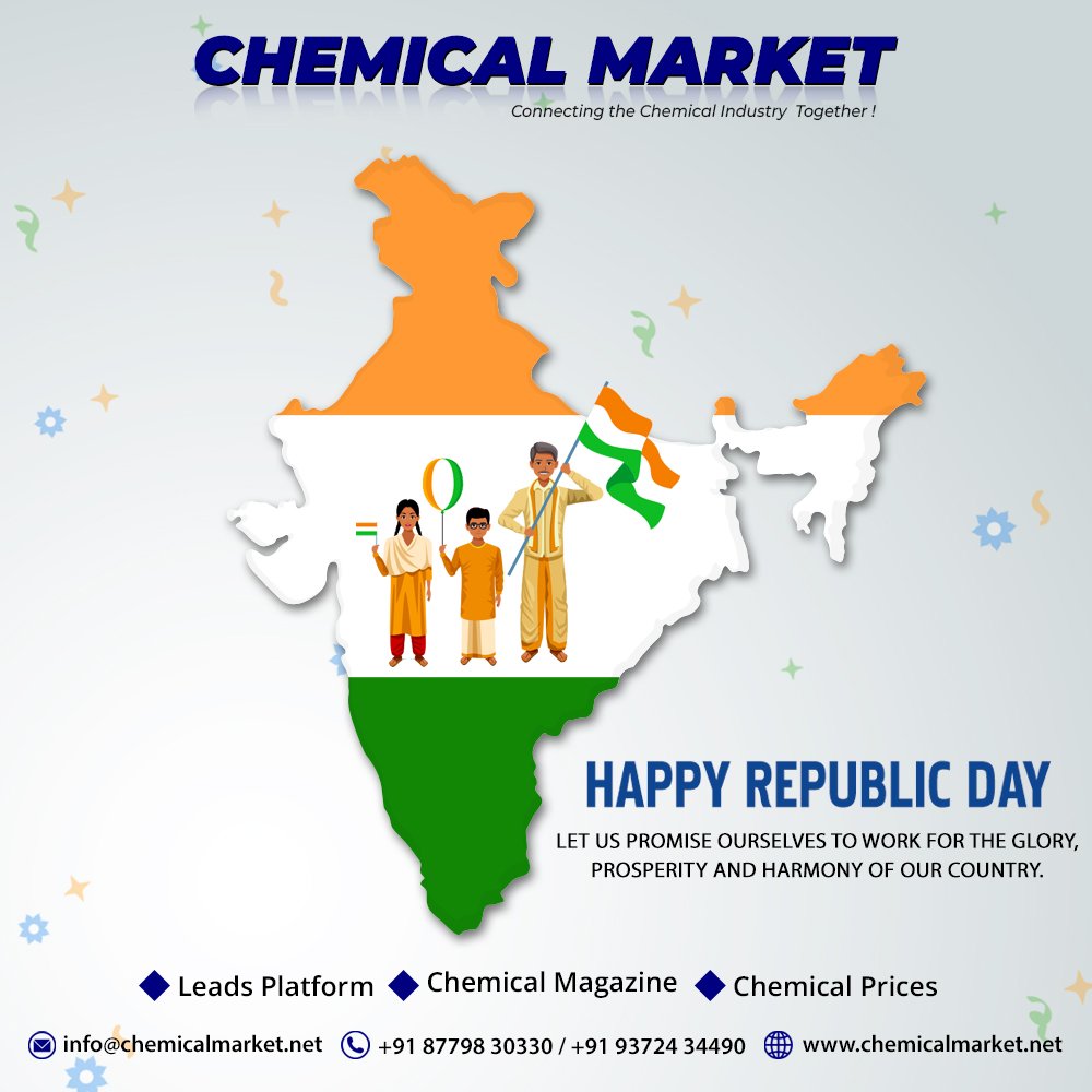chemicalmarket's tweet image. Let us promise ourselves to work for the glory,
prosperity and harmony of our country.
Happy Republic Day

#HappyRepublicDay #RepublicDay #LeadsPlatform #marketprice #chemicalmagazine #chemicalmarket #chemicalindustrynews #chemicalupdates #chemicalsupplier #chemicalprice