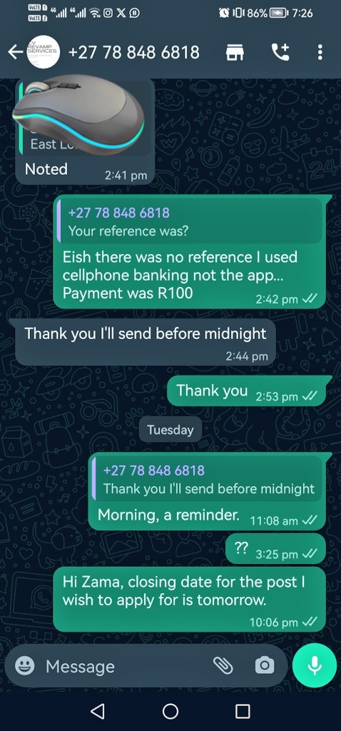 mia_scelo's tweet photo. @ZamakonkeK Hi Zama, please reply to my text. It's been days since I paid, you're ignoring my texts. https://t.co/yx3MyVvmsk