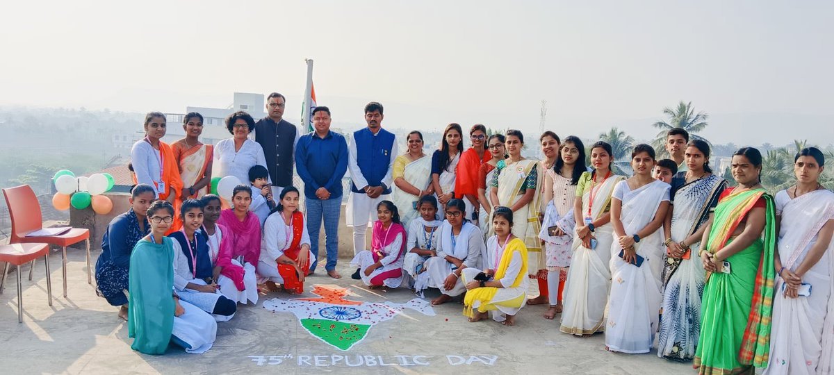 Tweet2Rushank's tweet photo. On the occasion of 75th Republic Day of India, hoisted the flag at KLE’s Institute of Nursing Sciences, Gokak. Principal Dr. Iranna Arjun Kajagar, staff and students were present. 

#75thRepublicDay #india #gokak https://t.co/ZIfWUAfsLK