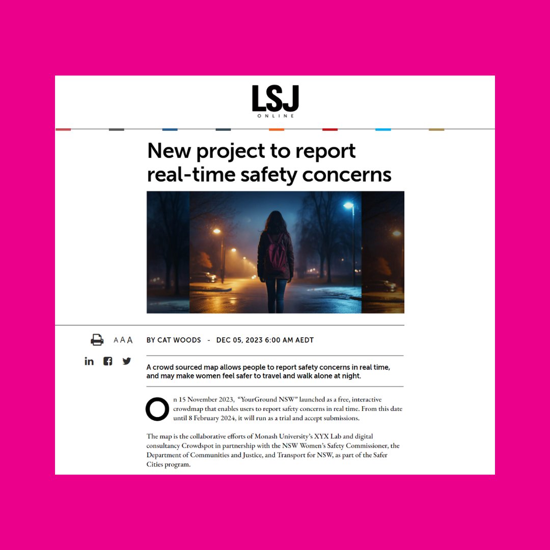 YourGround NSW (@yourgroundmap) on Twitter photo ๐ข New project to report real-time safety concerns.
Read the full article- lsj.com.au/articles/yourgโฆ
<a href="/YourGroundMap/">YourGround NSW</a> <a href="/Crowd_Spot/">CrowdSpot</a> <a href="/MonashUni/">Monash University</a> @MonashADA @XYXLab @HannahTonkinWSC ๐ข New project to report real-time safety concerns.
Read the full article- lsj.com.au/articles/yourgโฆ
<a href="/YourGroundMap/">YourGround NSW</a> <a href="/Crowd_Spot/">CrowdSpot</a> <a href="/MonashUni/">Monash University</a> @MonashADA @XYXLab @HannahTonkinWSC