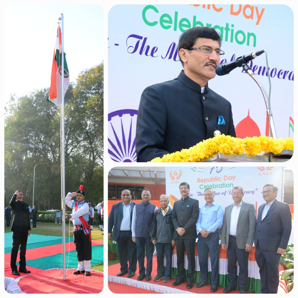 GNFCLTD's tweet photo. GNFC enthusiastically celebrated #75thRepublicDay . Flag unfurled at Narmadanagar by Managing Director Shri @pankajjoshiias
Happy Republic Day to All
 #गणतंत्रदिवस #26january 
@CMOGuj @PMOIndia https://t.co/Pj13e4uzXT